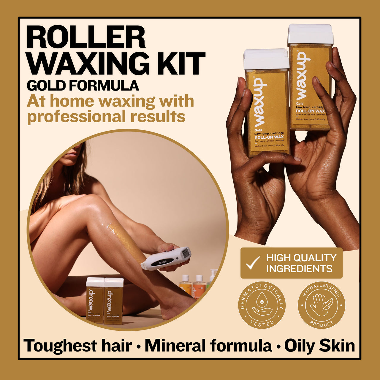 Elite Gold Roller Waxing Kit - thatswaxup -  - Roller Waxing Kit - waxup hair removal wax body waxing kit women and men professional waxing supplies